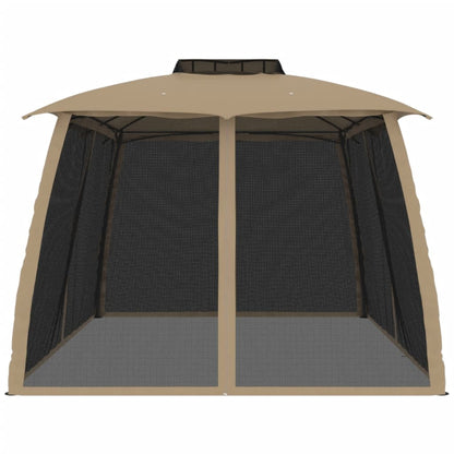 vidaXL Gazebo with Double Roof and Mesh Walls Taupe 3.93x2.93 m Steel