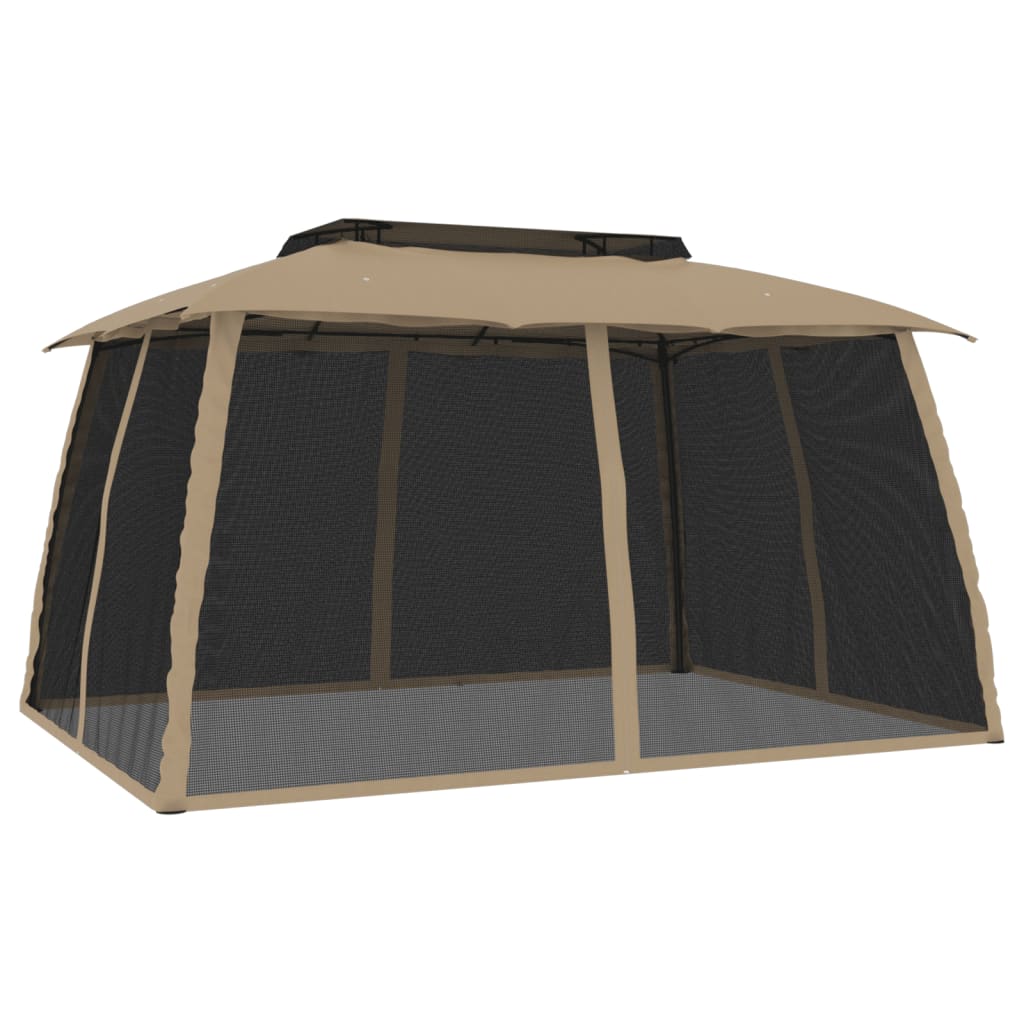 vidaXL Gazebo with Double Roof and Mesh Walls Taupe 3.93x2.93 m Steel