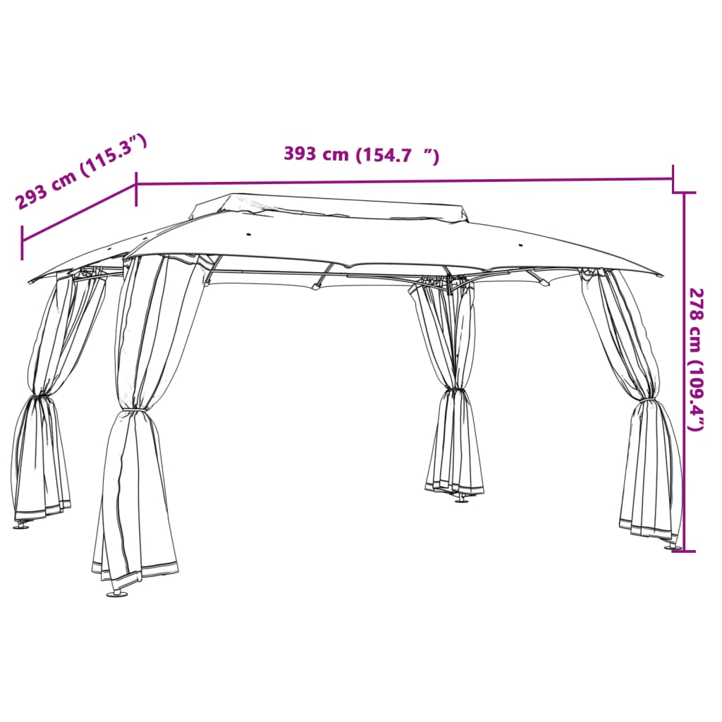 vidaXL Gazebo with Double Roof and Mesh Walls Taupe 3.93x2.93 m Steel