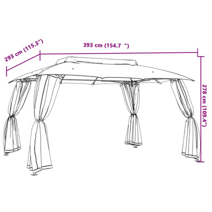 vidaXL Gazebo with Double Roof and Mesh Walls Taupe 3.93x2.93 m Steel