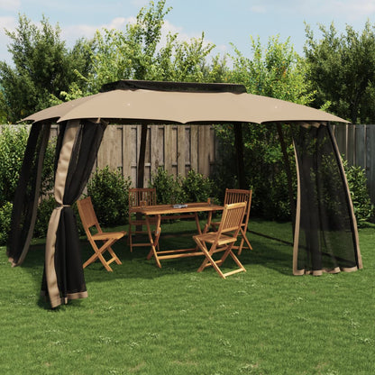 vidaXL Gazebo with Double Roof and Mesh Walls Taupe 3.93x2.93 m Steel