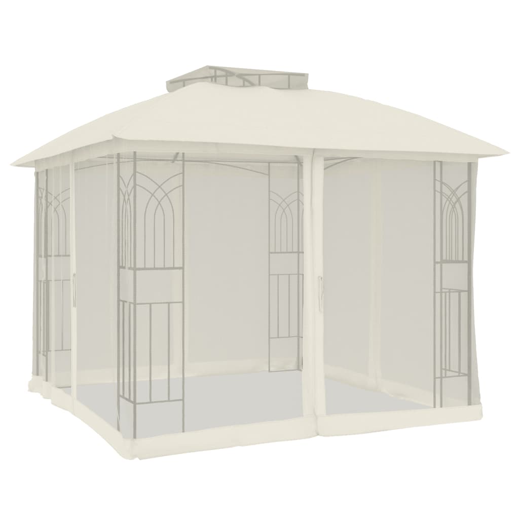 vidaXL Gazebo with Double Roof and Mesh Walls Cream 2.94x2.94 m Steel