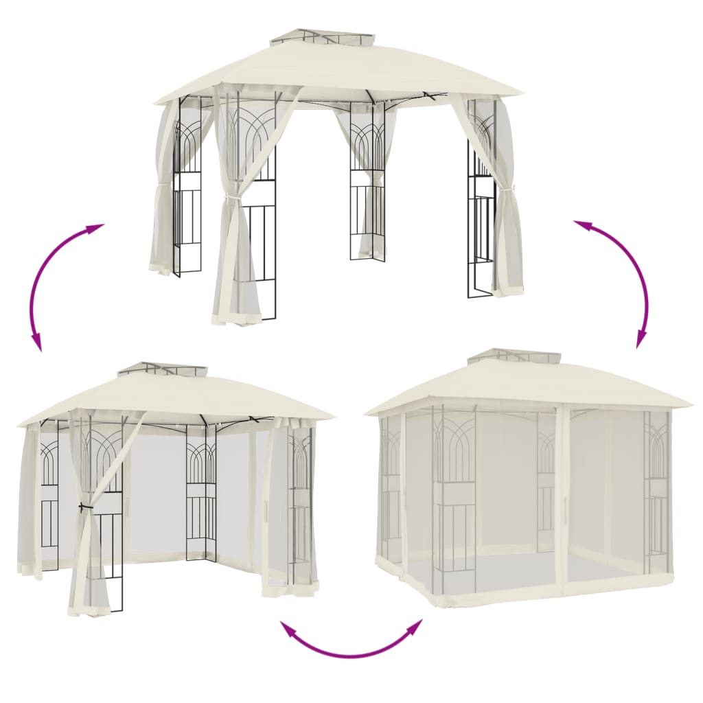 vidaXL Gazebo with Double Roof and Mesh Walls Cream 2.94x2.94 m Steel