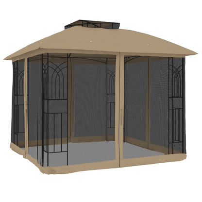 vidaXL Gazebo with Double Roof and Mesh Walls Taupe 2.94x2.94 m Steel