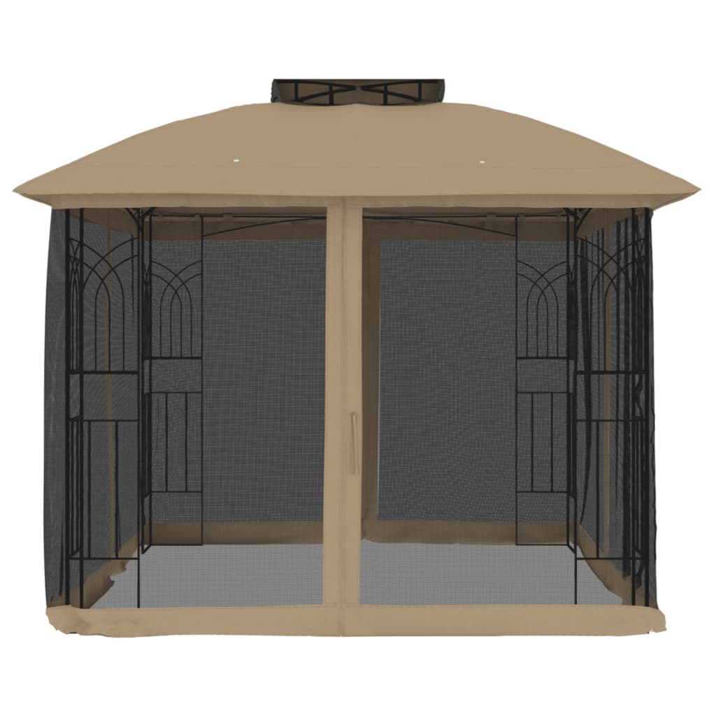 vidaXL Gazebo with Double Roof and Mesh Walls Taupe 2.94x2.94 m Steel