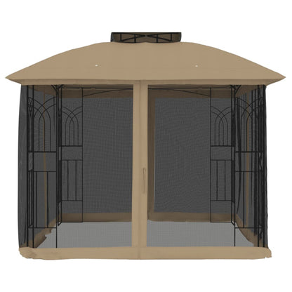 vidaXL Gazebo with Double Roof and Mesh Walls Taupe 2.94x2.94 m Steel