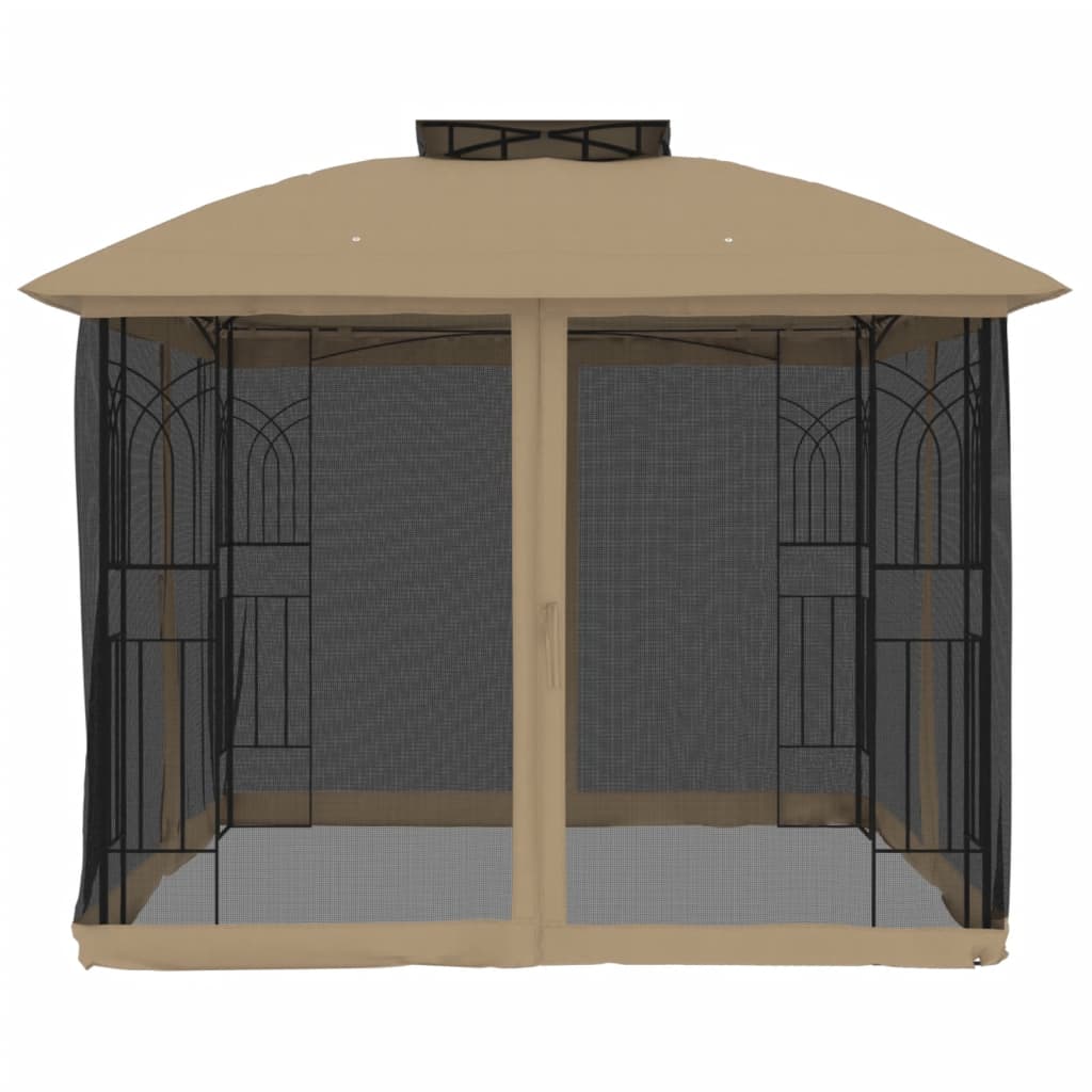 vidaXL Gazebo with Double Roof and Mesh Walls Taupe 2.94x2.94 m Steel