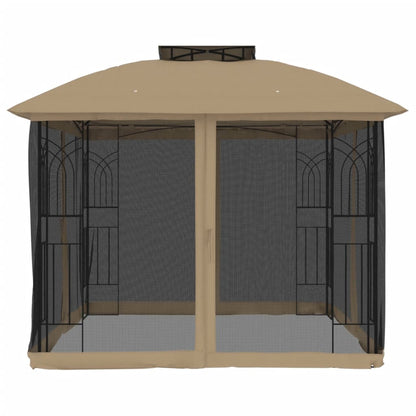 vidaXL Gazebo with Double Roof and Mesh Walls Taupe 2.94x2.94 m Steel