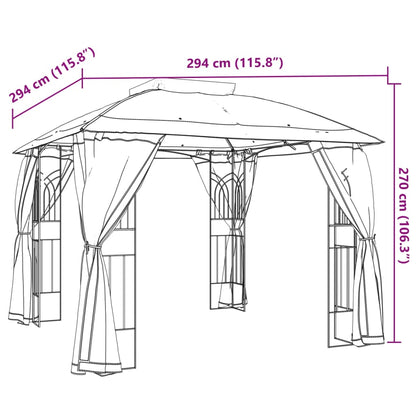 vidaXL Gazebo with Double Roof and Mesh Walls Taupe 2.94x2.94 m Steel