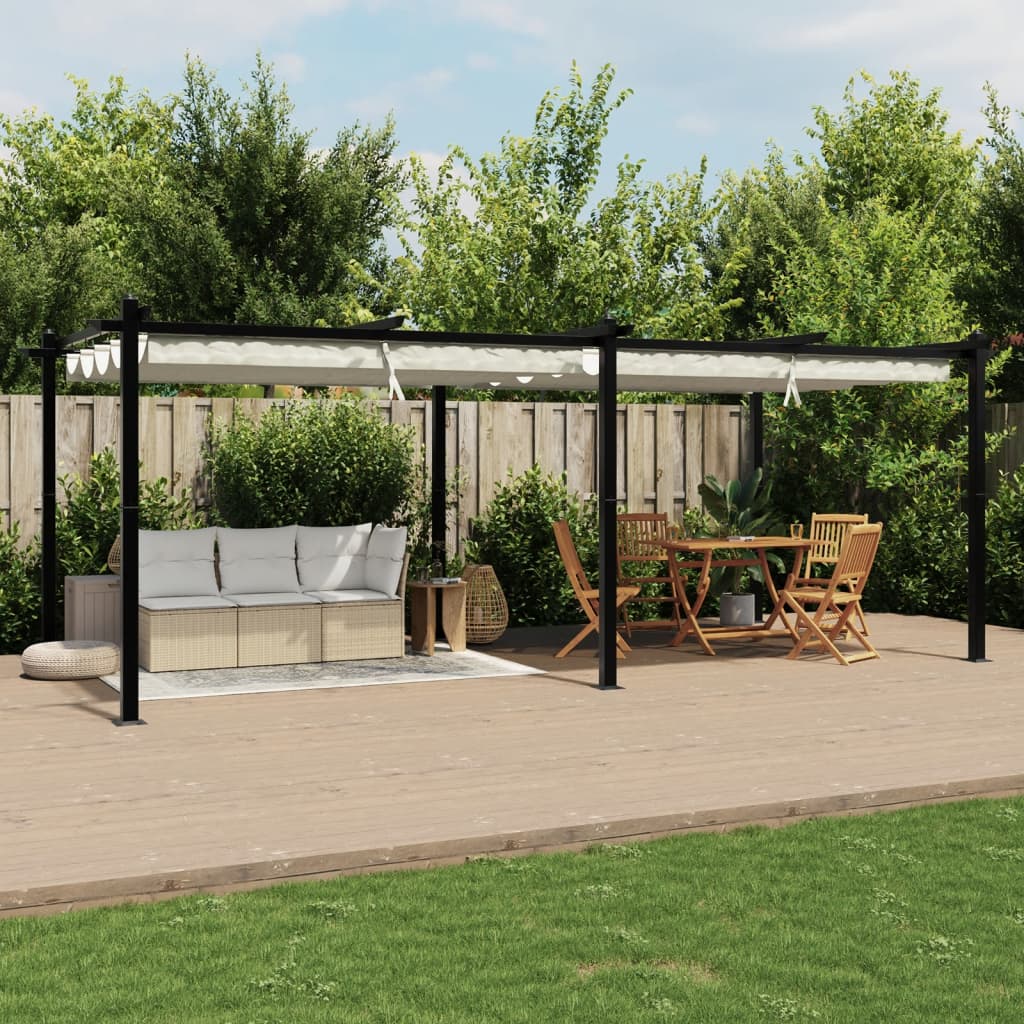 vidaXL Garden Gazebo with Retractable Roof Cream 3x6 m Aluminium
