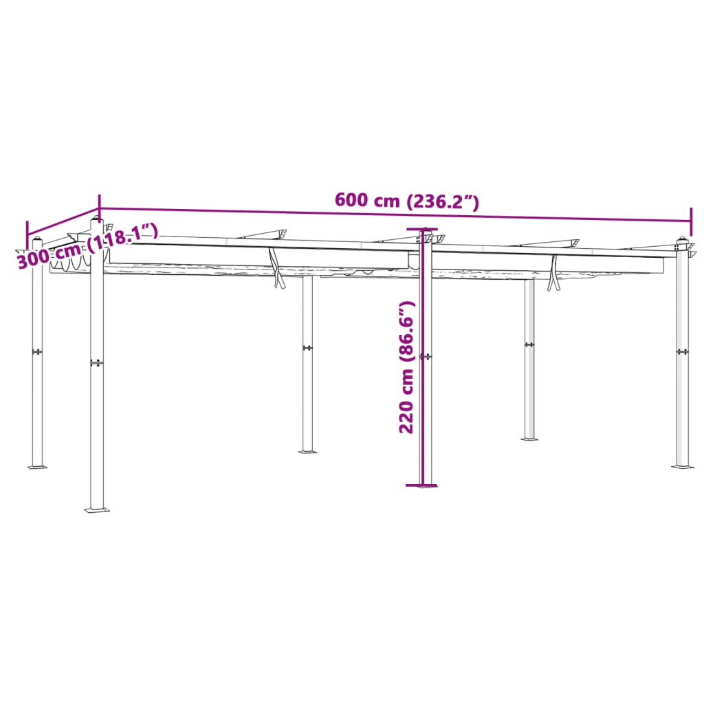 vidaXL Garden Gazebo with Retractable Roof Anthracite 3x6 m Aluminium
