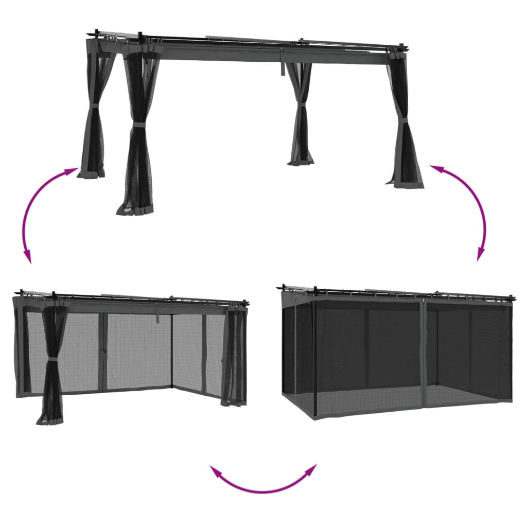 vidaXL Gazebo with Mesh Walls Anthracite 4x3 m Steel