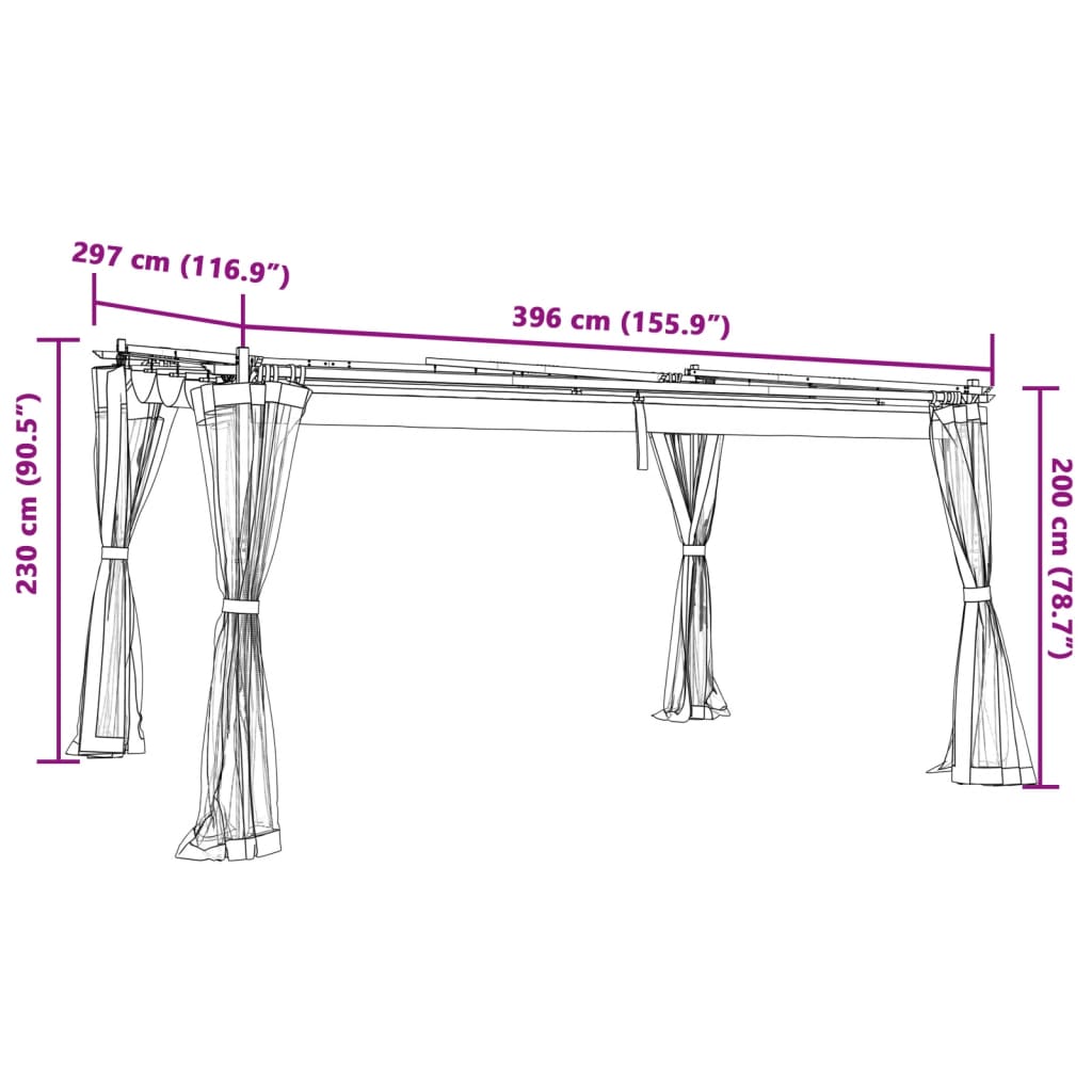 vidaXL Gazebo with Mesh Walls Anthracite 4x3 m Steel
