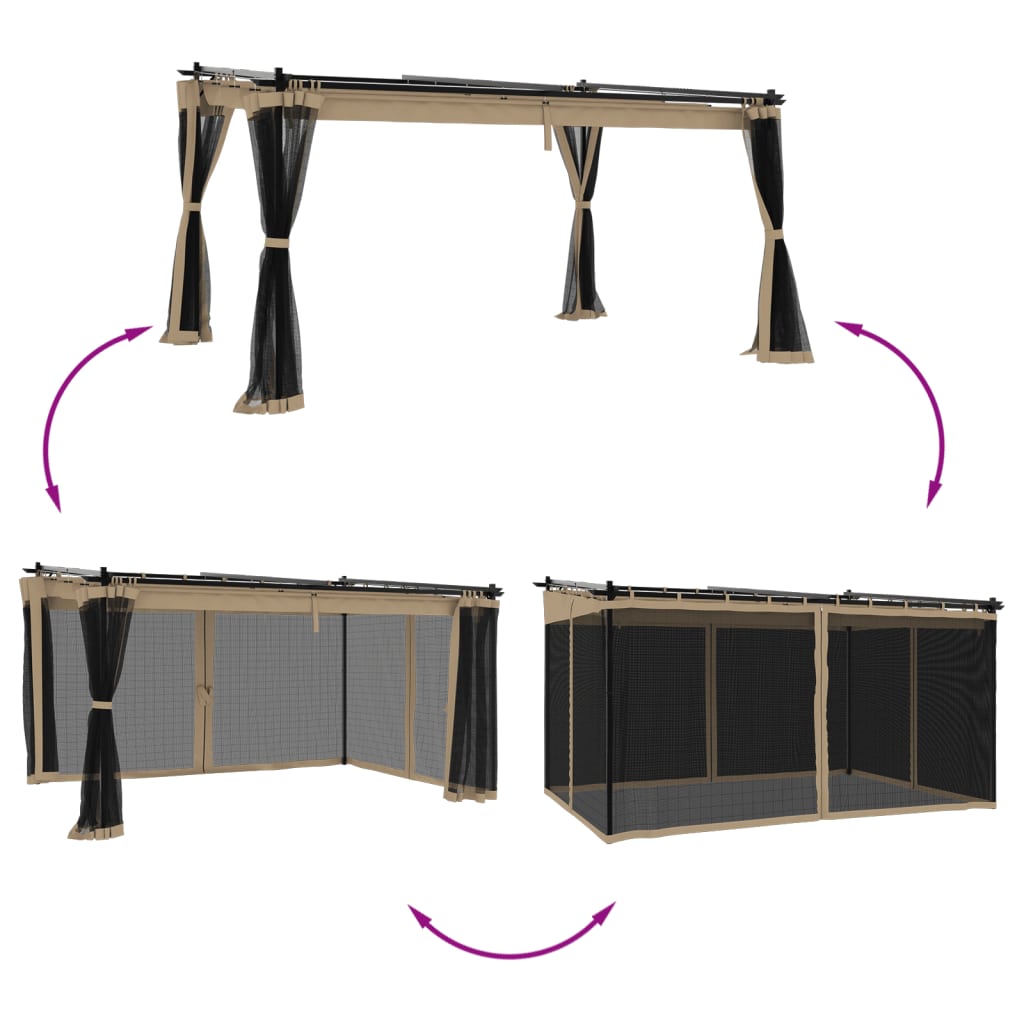 vidaXL Gazebo with Mesh Walls Taupe 4x3 m Steel