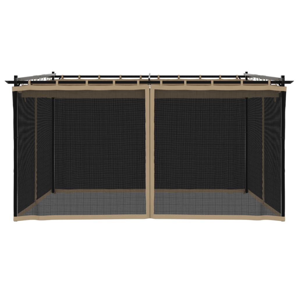 vidaXL Gazebo with Mesh Walls Taupe 4x3 m Steel