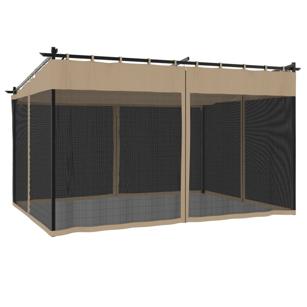 vidaXL Gazebo with Mesh Walls Taupe 4x3 m Steel