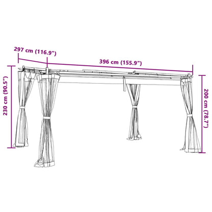 vidaXL Gazebo with Mesh Walls Taupe 4x3 m Steel