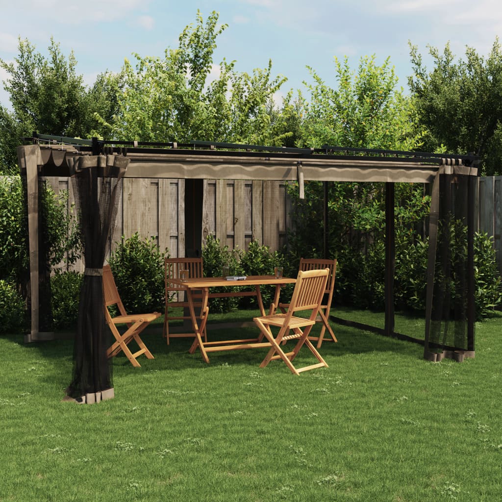 vidaXL Gazebo with Mesh Walls Taupe 4x3 m Steel