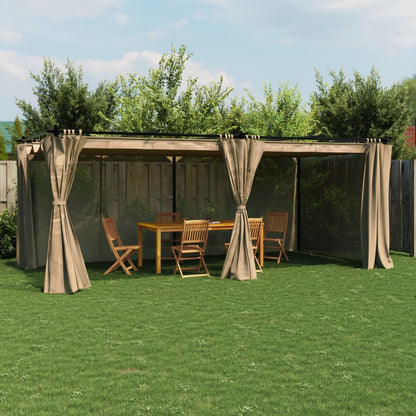 vidaXL Gazebo with Curtains Taupe 6x3 m Steel