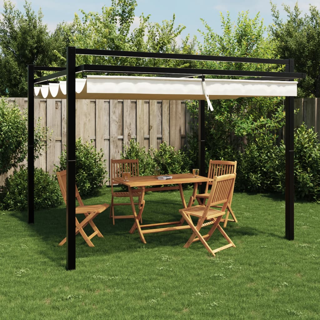 vidaXL Garden Gazebo with Retractable Roof Cream 3x3 m Aluminium