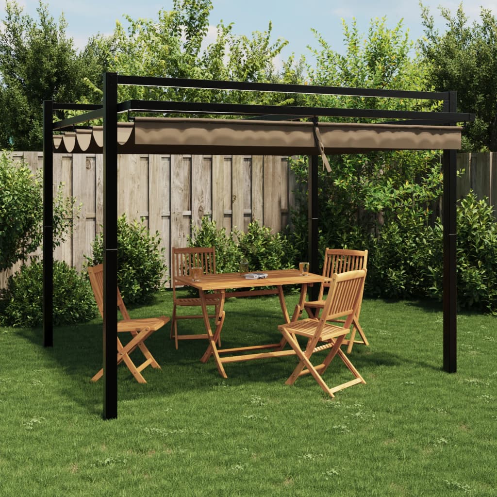 vidaXL Garden Gazebo with Retractable Roof Taupe 3x3 m Aluminium