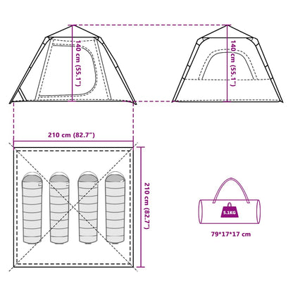 vidaXL Camping Tent Dome 4-Person Green Quick Release