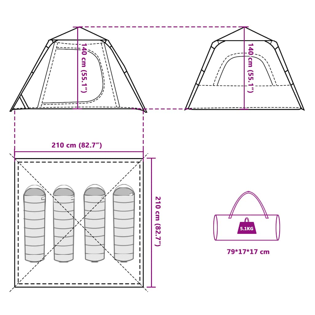 vidaXL Camping Tent Dome 4-Person Blue Quick Release