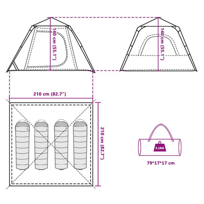 vidaXL Camping Tent Dome 4-Person Blue Quick Release
