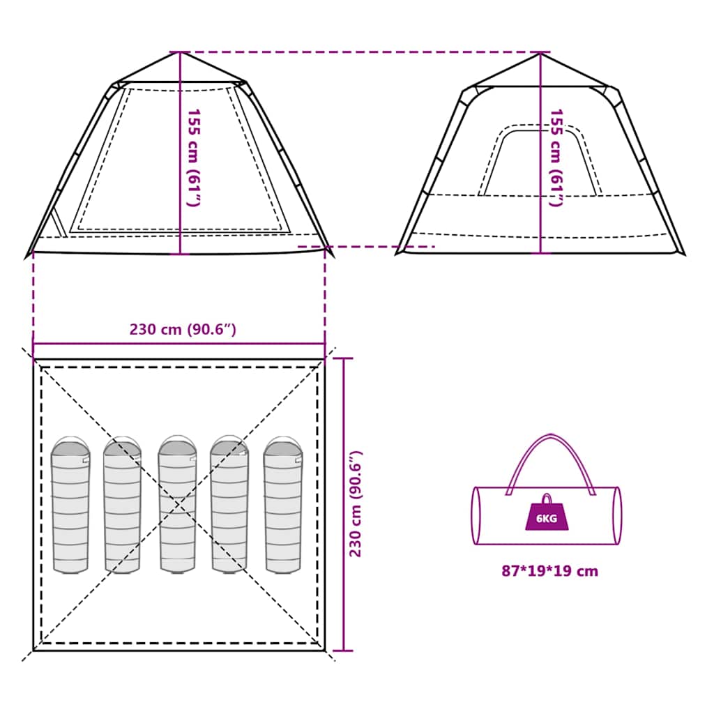 vidaXL Camping Tent Dome 5-Person Green Quick Release