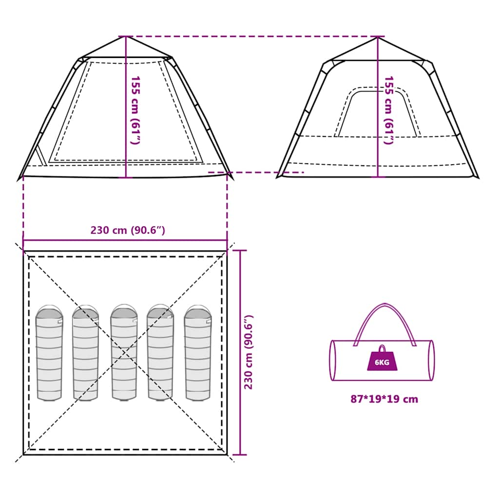 vidaXL Camping Tent Dome 5-Person Grey and Orange Quick Release