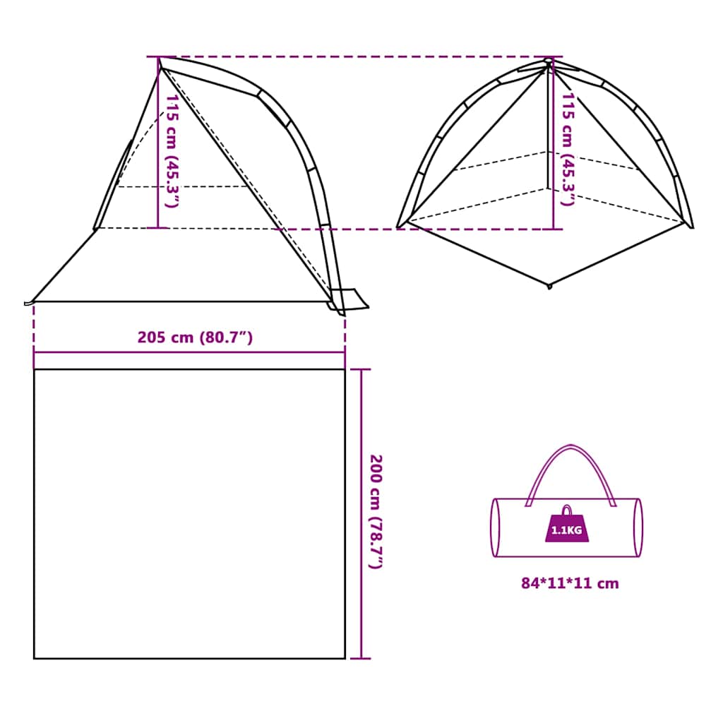 vidaXL Beach Tent Grey Quick Release Waterproof