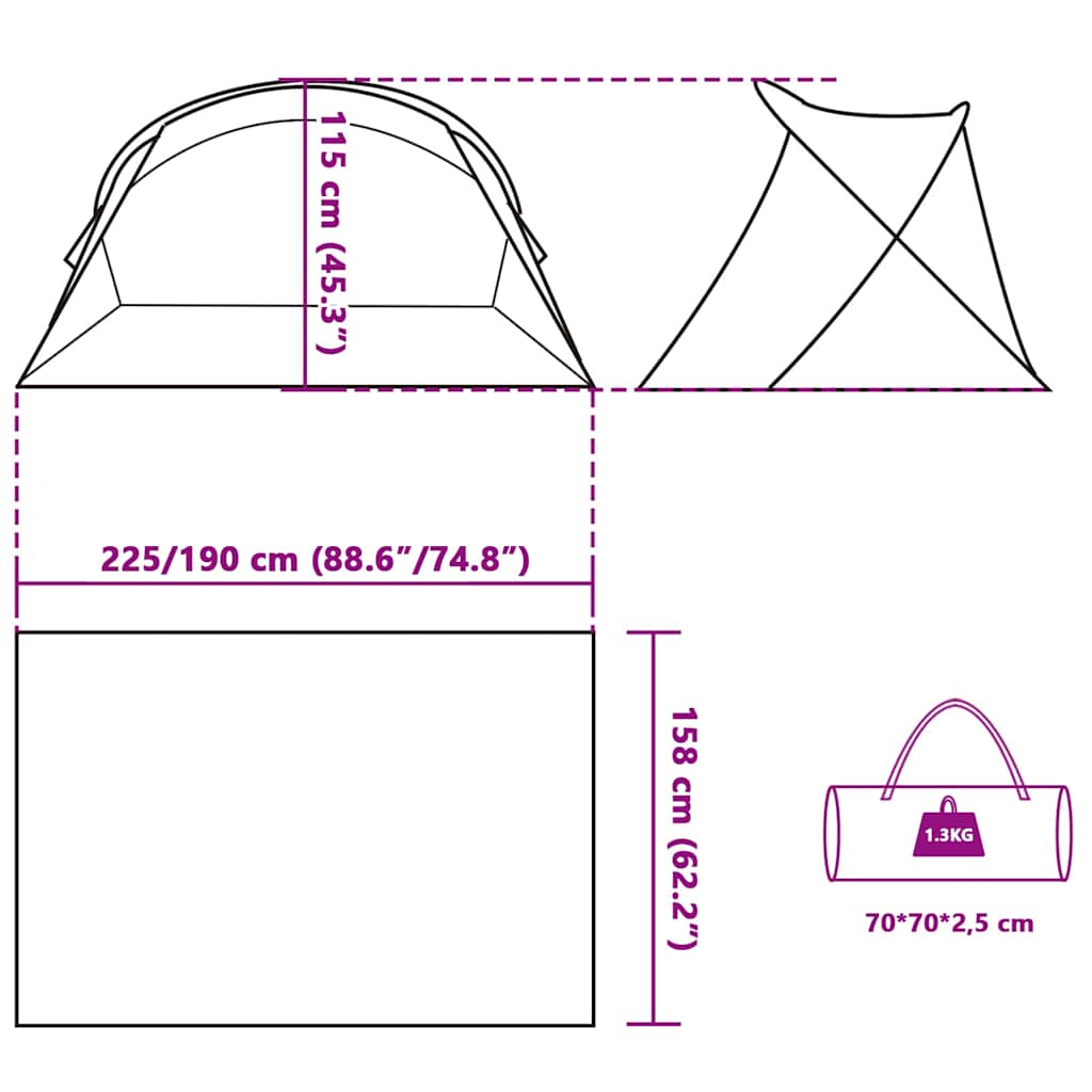 vidaXL Beach Tent 2-Person Sea Green Pop-up Waterproof