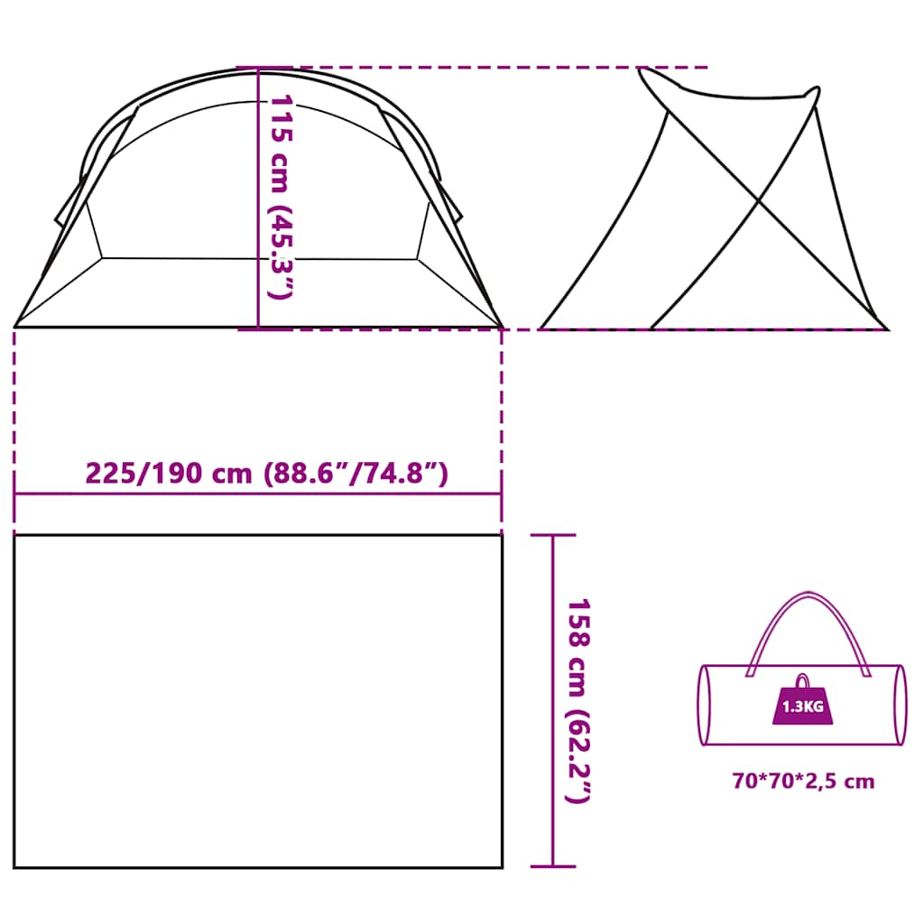 vidaXL Beach Tent 2-Person Grey Pop-up Waterproof