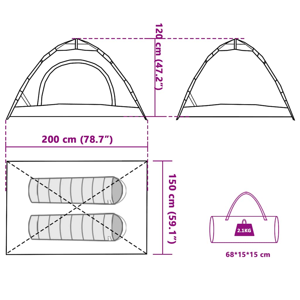 vidaXL Camping Tent 2-Person Grey and Orange Quick Release