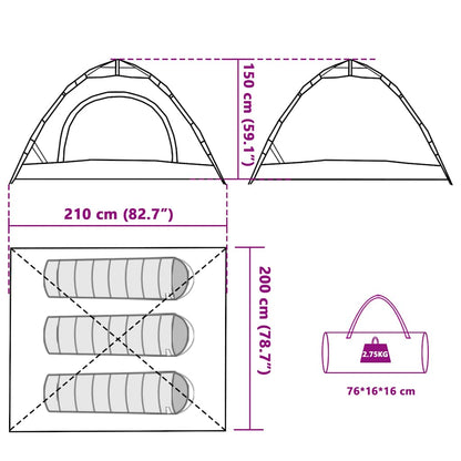 vidaXL Camping Tent 3-Person Green Quick Release