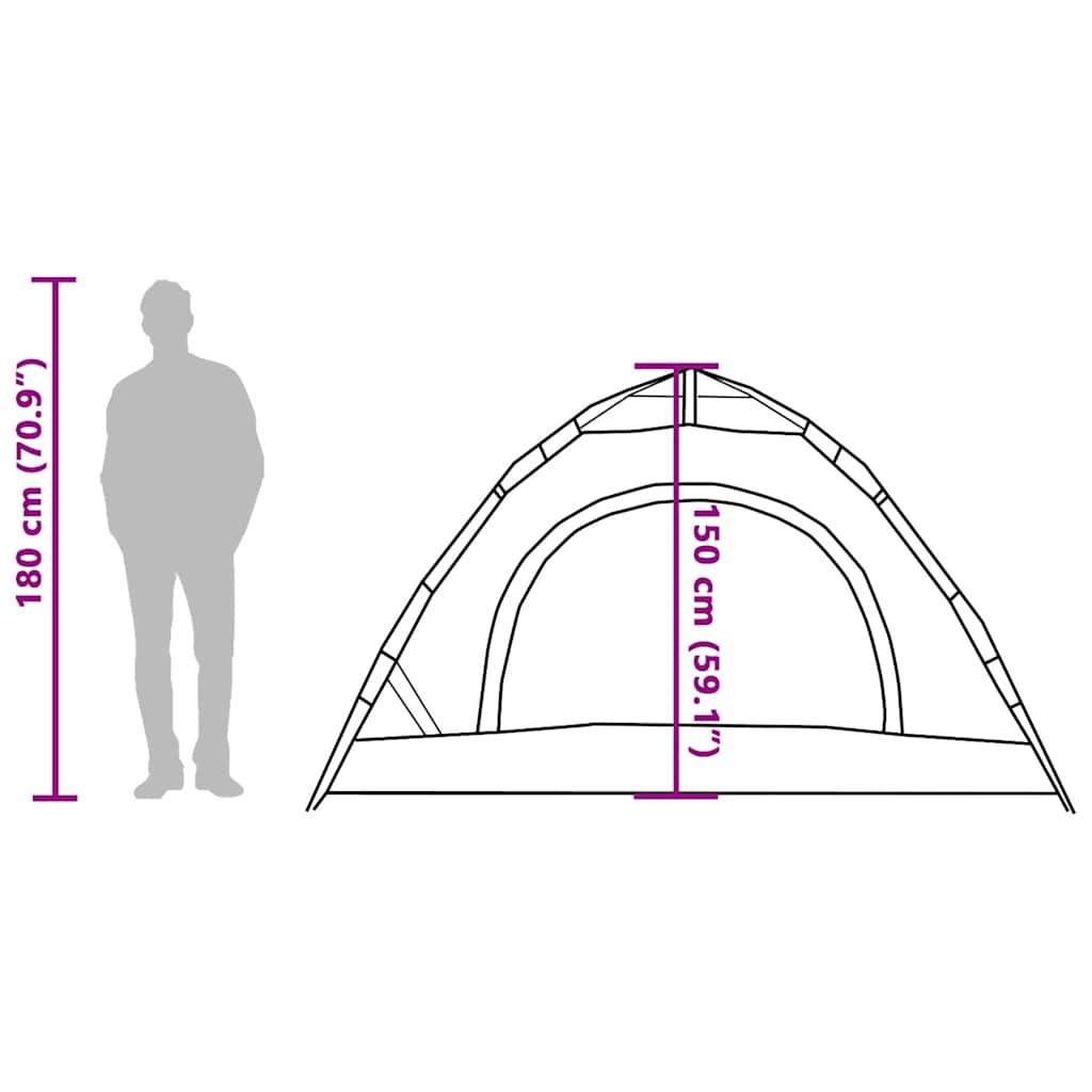 vidaXL Camping Tent 3-Person Green Quick Release