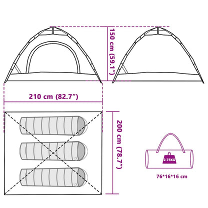 vidaXL Camping Tent 3-Person Blue Quick Release