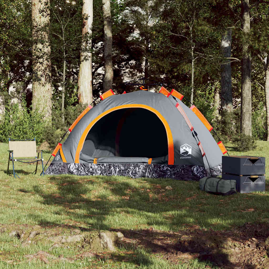 vidaXL Camping Tent 3-Person Grey and Orange Quick Release