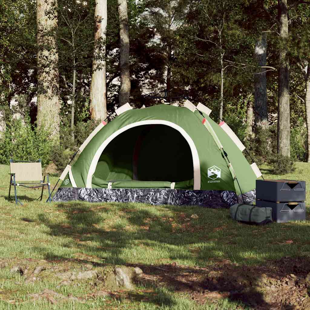 vidaXL Camping Tent 4-Person Green Quick Release
