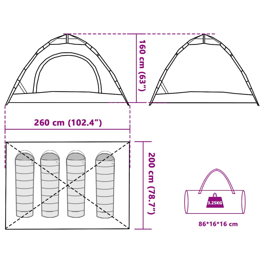 vidaXL Camping Tent 4-Person Blue Quick Release