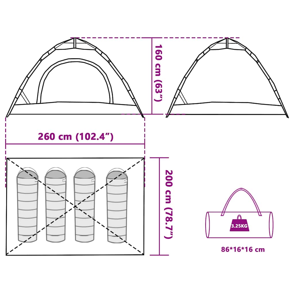 vidaXL Camping Tent 4-Person Grey and Orange Quick Release