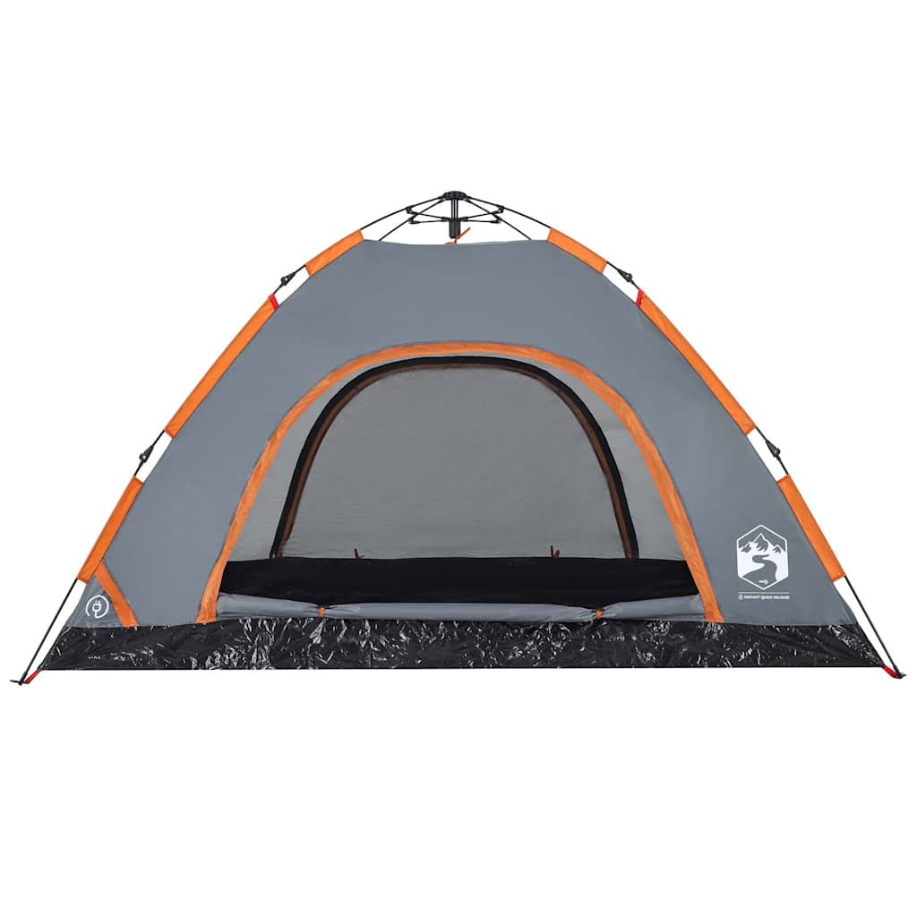 vidaXL Camping Tent 4-Person Grey and Orange Quick Release