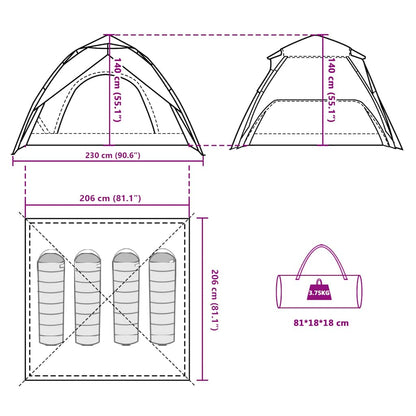 vidaXL Camping Tent Dome 4-Person Blue Quick Release - 36281