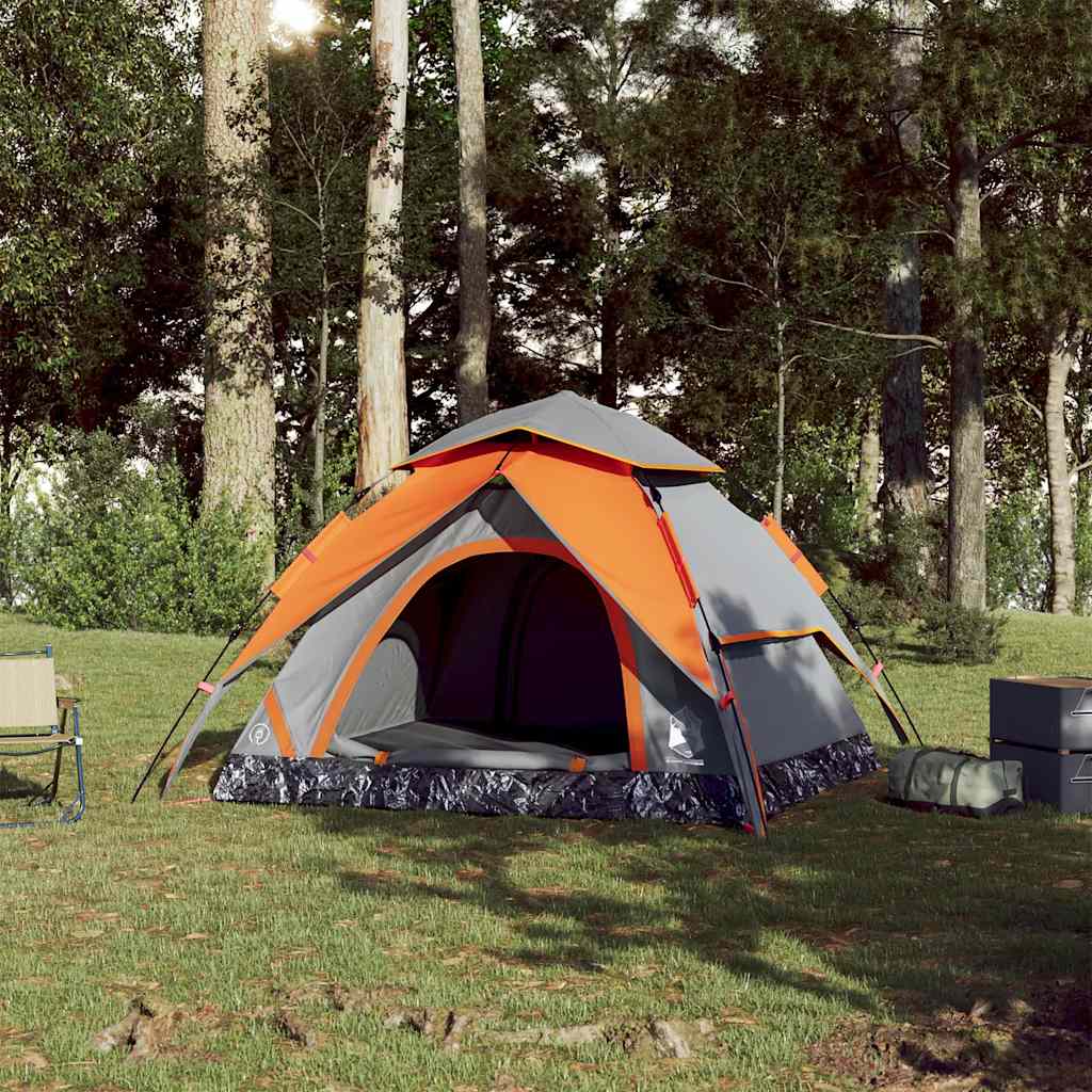 vidaXL Camping Tent Dome 4-Person Grey and Orange Quick Release - 36282