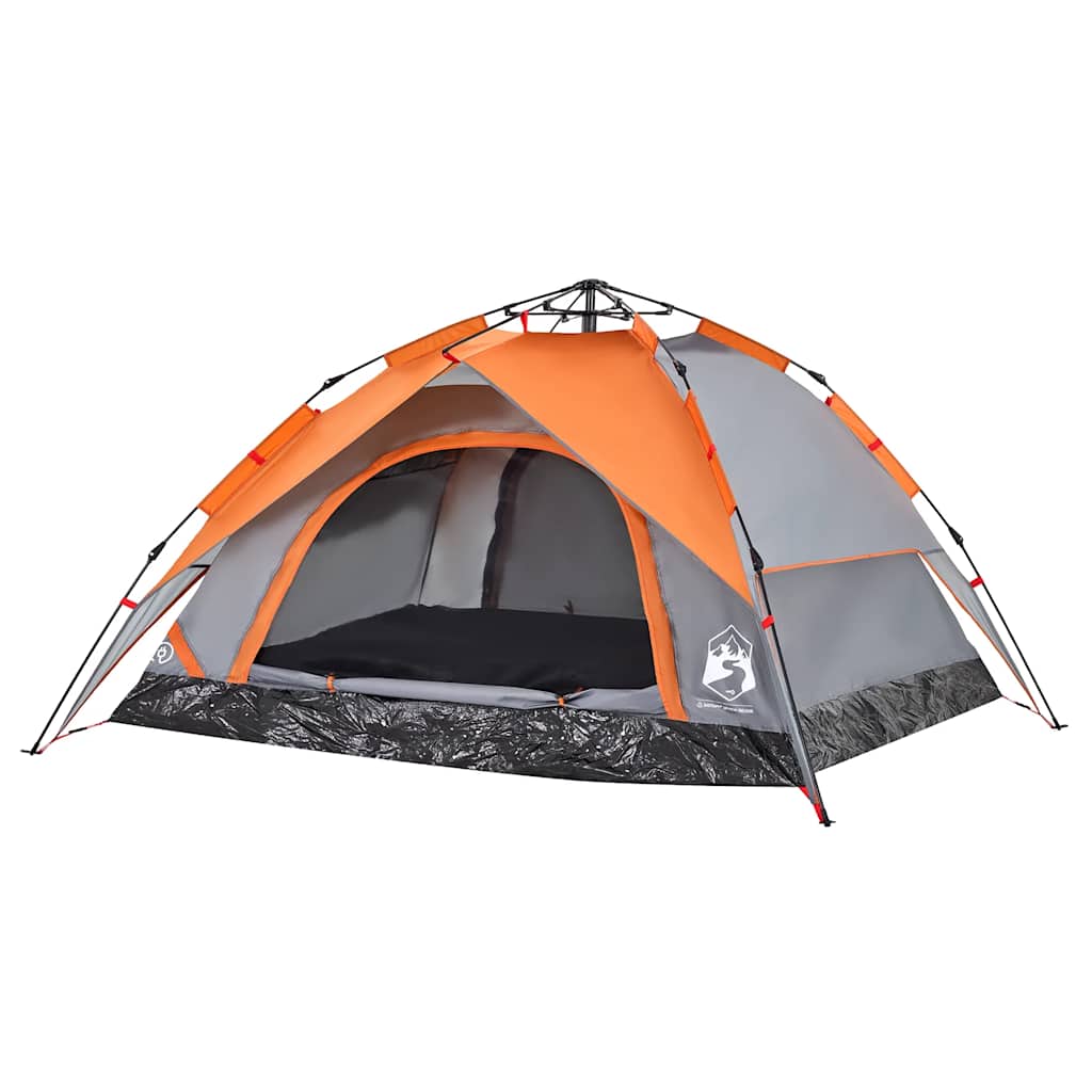 vidaXL Camping Tent Dome 4-Person Grey and Orange Quick Release - 36282