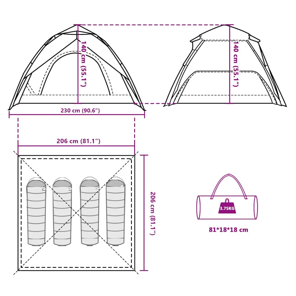 vidaXL Camping Tent Dome 4-Person White Blackout Fabric Quick Release