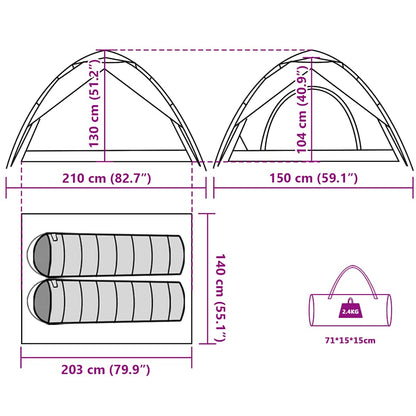 vidaXL Camping Tent Dome 2-Person Blue Quick Release