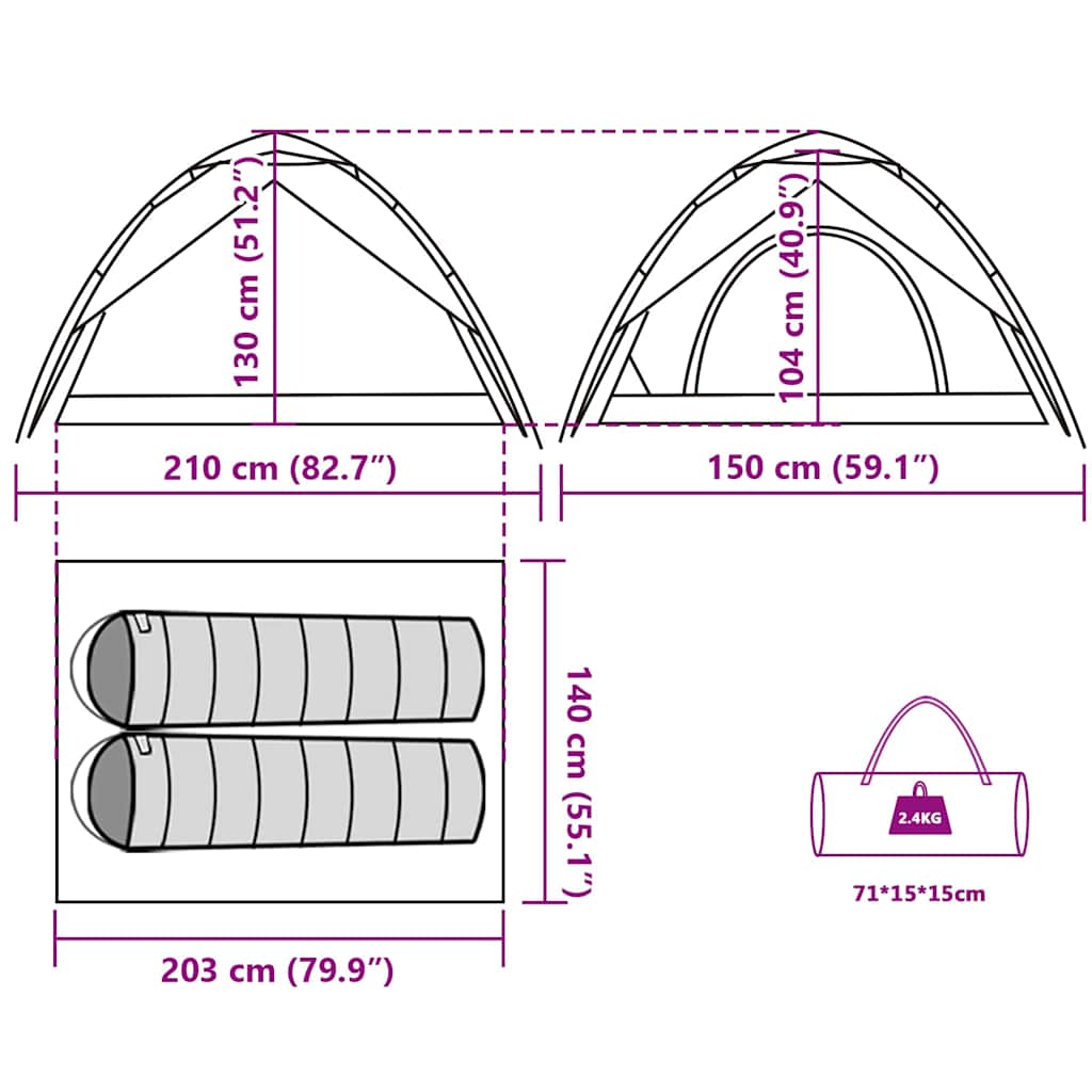 vidaXL Camping Tent Dome 2-Person Grey and Orange Quick Release