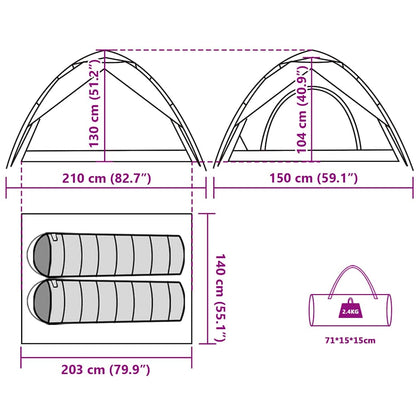 vidaXL Camping Tent Dome 2-Person Grey and Orange Quick Release