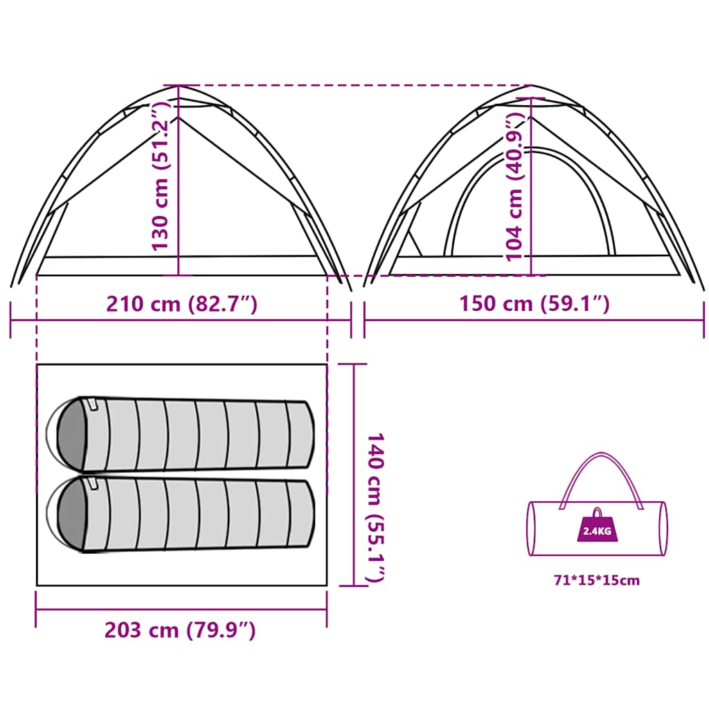 vidaXL Camping Tent Dome 2-Person White Blackout Fabric Quick Release